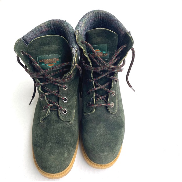 Wolverine Wilderness Green Suede Hiker Boots Plaid - Picture 10 of 11